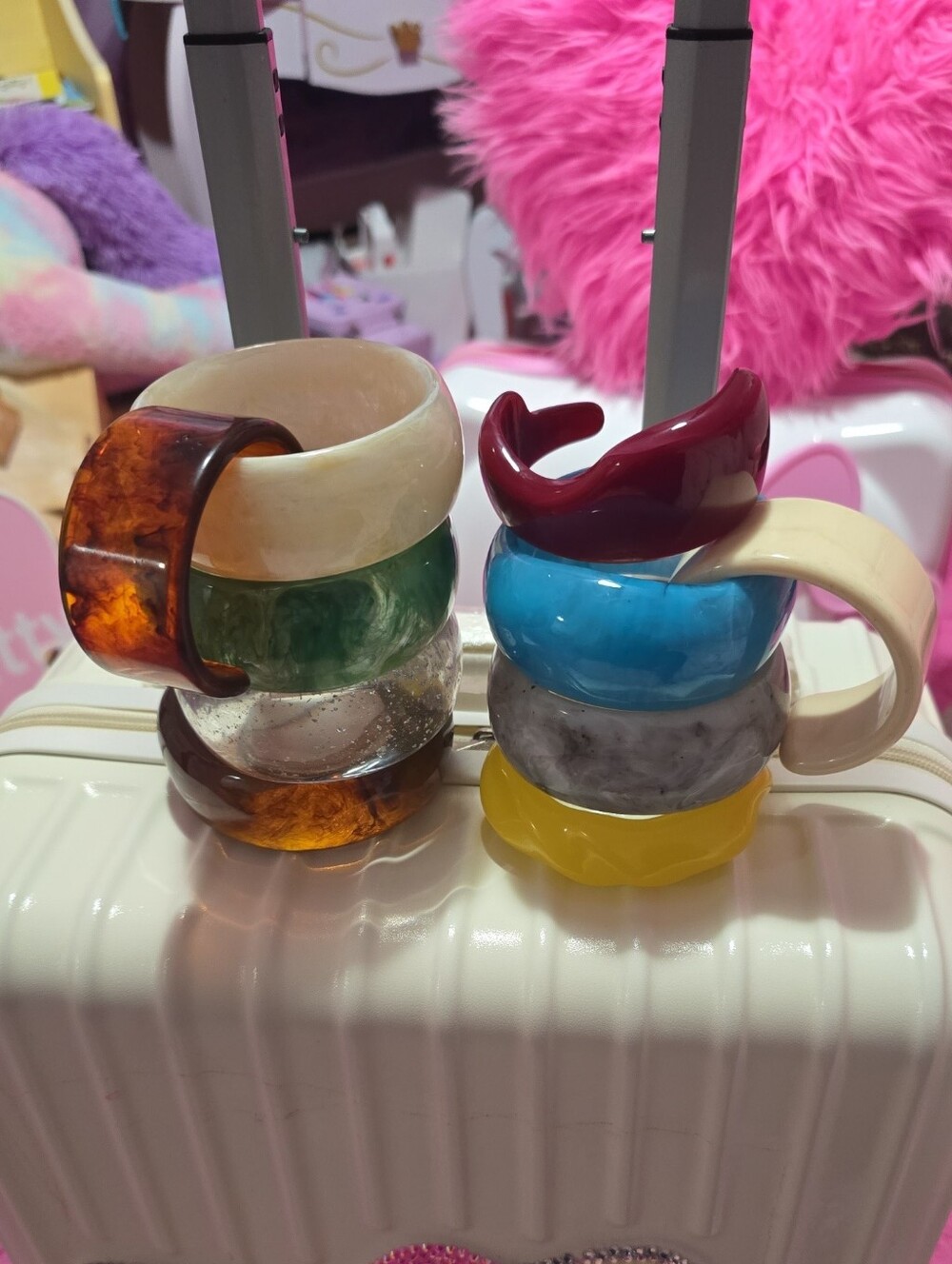 Colorful Mixed Acrylic Bangle Stack - Yellow Blue Green Burgundy